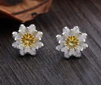 China lotus flower 925 sterling silver stud earrings, sterling silver jewelry factory