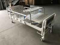 China Two Functions Medical Manual Hospital Bed With Two Cranks And Over Bed Table factory