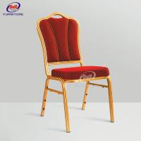 China Contemporary Gold Frame Upholstered Banquet Style Chairs Red Fabric For Hotel factory