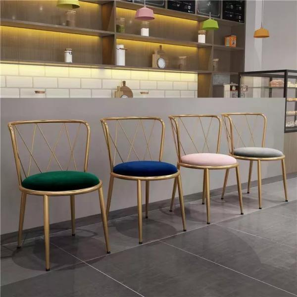 Quality Antirust Seamless Welding Velvet And Metal Dining Chairs Gold Legs for sale