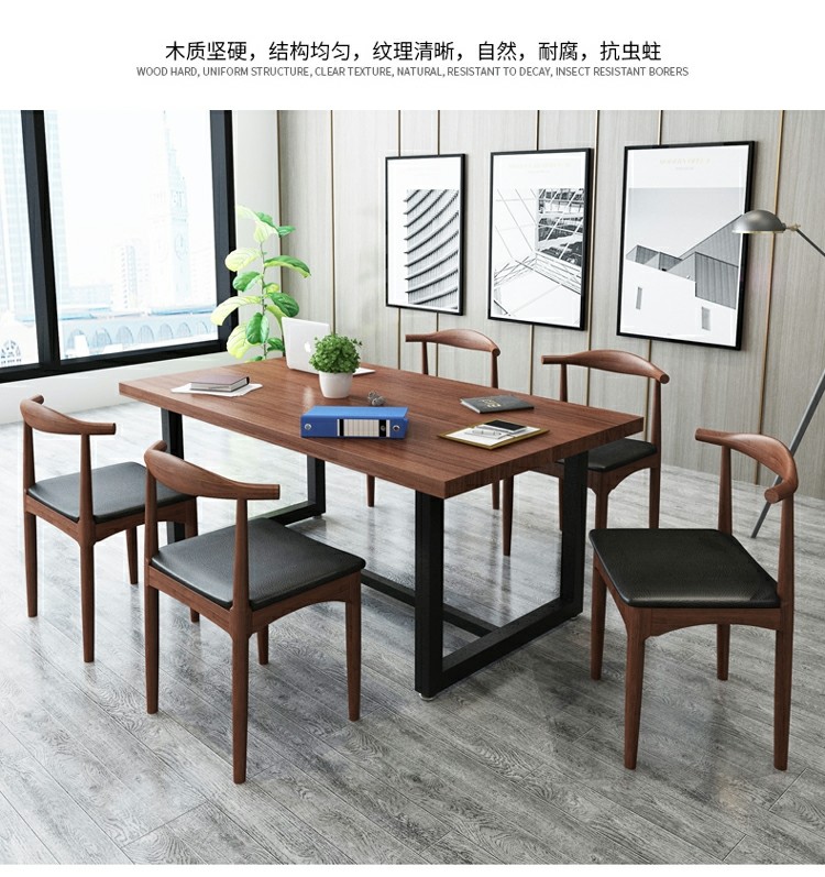 China Modern Waterproof 1.6m Long Rectangular Dining Table With Black Metal Legs for sale