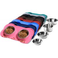 China Active Pets Dog Bowl Set Stainless Steel No Spill Mess-Proof Food & Water Dog Food Bowls with Silicone Mat factory