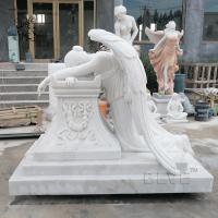 China Marble Tombstone White Cemetery Crying Angel  Statue Stone hand carved factory