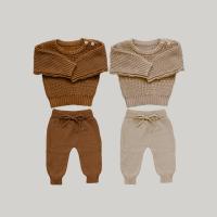 China Baby Chunky Knitwear Handmade Crew Neck Sweaters Pullover Knitted Long Pants 2Pcs Lounge factory