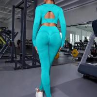Quality                  Workout Outfit Sports Wear Push up Yoga Suits Women Long Sleeves Scrunch Leggings Yoga Set Gym Fitness Set Run Clothes Tracksuit              for sale