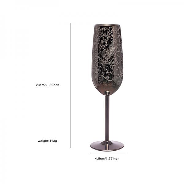 Quality Stainless Steel Champagne Flutes Glass Metal Black Plated Wine Glasses for for sale