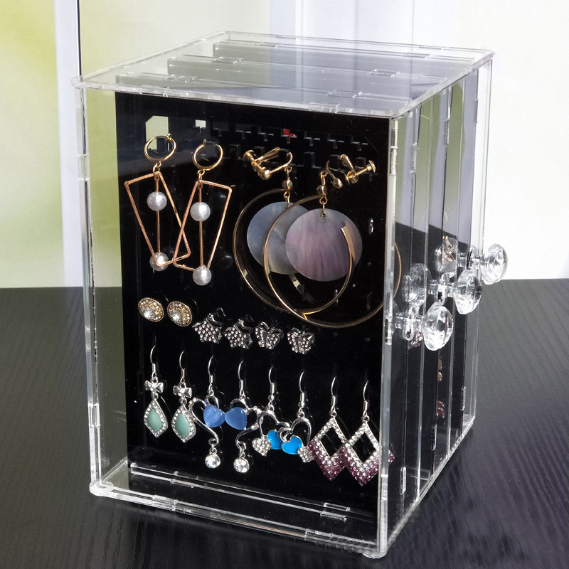 China Acrylic Jewelry Storage Box Earring Display Stand Organizer Holder with 3 Vertical Drawer factory