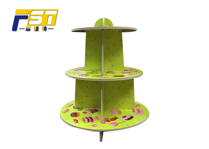 China Custom Size Birthday Cardboard Cake Display , Cardboard Cup Cake Stands With 3 Shelves factory