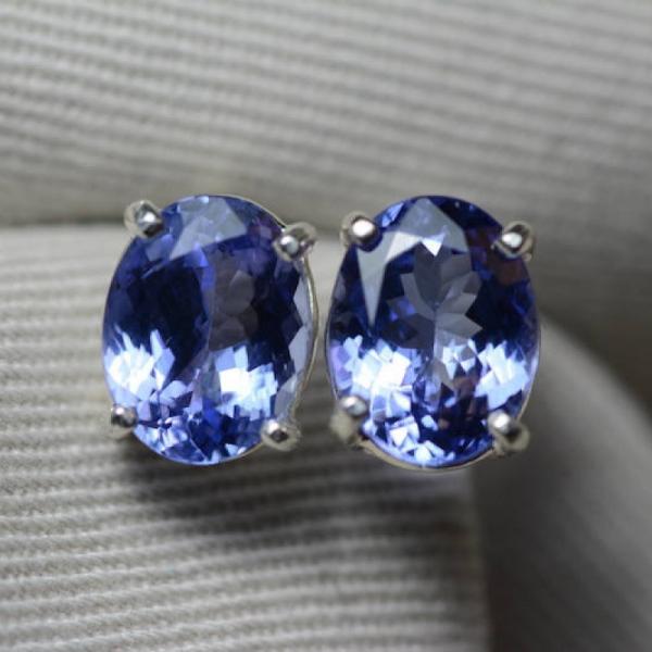 Quality 14k White Gold Oval Genuine Natural Tanzanite Earrings with CZ for sale