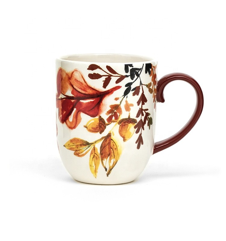 China Custom Printed Coffee Mugs Harvest Style Ceramic Mug With 3D Decal In Glaze factory