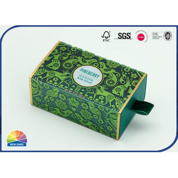 Quality Green Stamping PET Drawer Paper Gift Package Box With Flocking Handle for sale