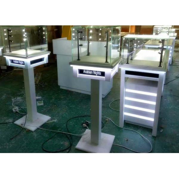 Quality White Painting Color Lockable Glass Display Case For Jewelry Exhibition for sale