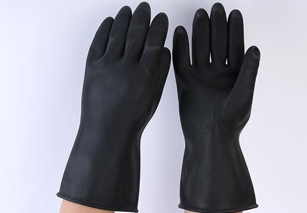 Quality 31Cm Industrial Cleaning Gloves Unflocked Lining Black Rubber Gloves Heavy Duty for sale