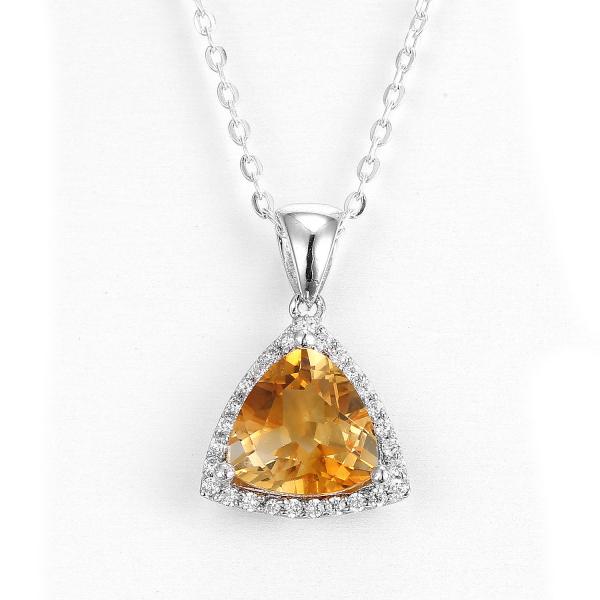 Quality 10mm 925 Silver Gemstone Pendant Yellow Triangle Citrine November Birthstone Charms for sale