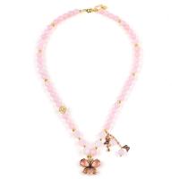 China Butterfly Charm Rose Quartz Stone Crystal Sweater Necklace Emotional Healing factory