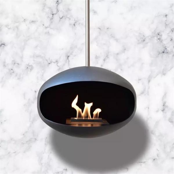 Quality Black Modern Indoor Ceiling Mounted Cocoon Hanging Bioethanol Stove Fireplace for sale