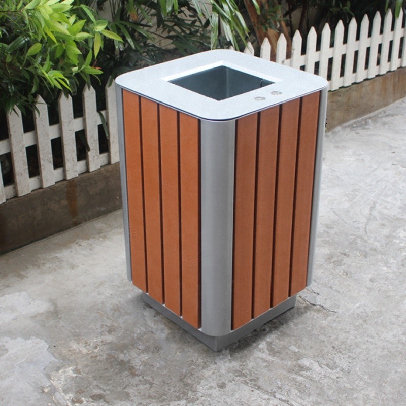 China Steel And Recycled Plastic Outdoor Trash Cans Rectangular Outside Waste Bin With Ashtray factory
