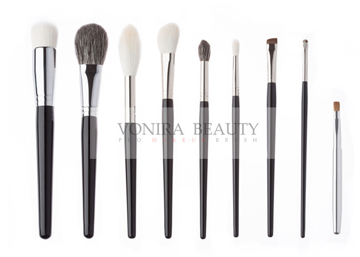 China Gorgeous Handmade Natural Animal Hair Makeup Brushes Luxe Glossy Black Handle factory