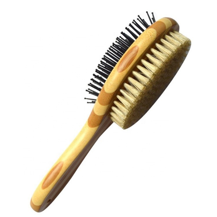 China Vent Design Pet Grooming Comb , Dog Shedding Brush Solid Wood Handle factory