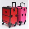 China Red-Black leather makeup trolley case with wheels factory
