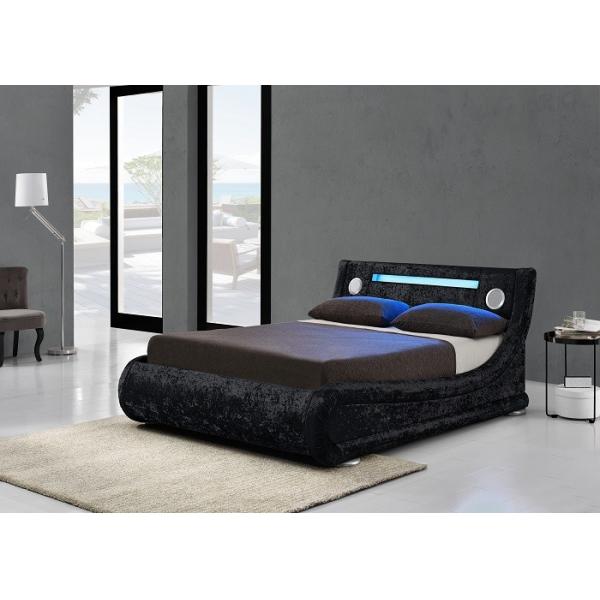 Quality Black Leather Upholstered King Size Storage Bed Curve Shape With LED Light for sale