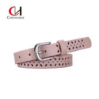 China ODM Classic Leather Belt Womens Pink Young Fashion Needle Button Hollow Out factory