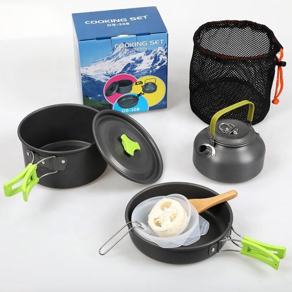Quality Factory TOP Seller Outdoor Camping Cookware Mess Kit Portable Picnic Pot Pan Camping Cooking Set For Out Door Hiking for sale
