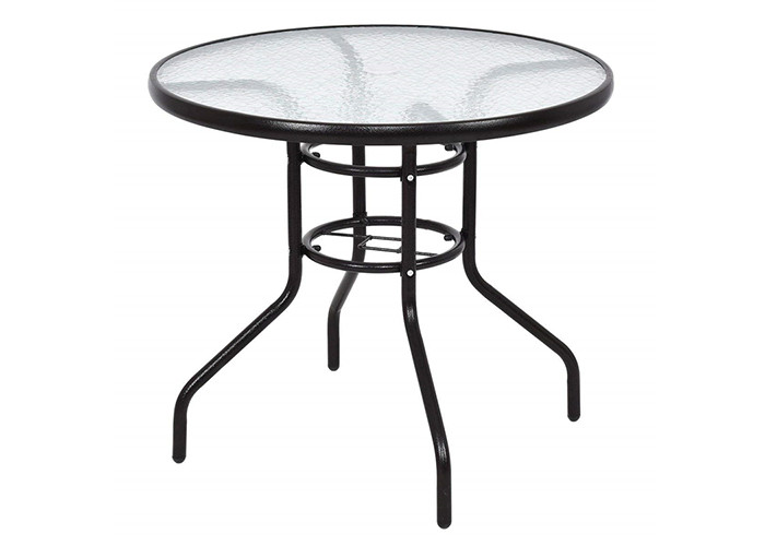 China Sturdy Frame Tempered Glass Garden Table , Round Tempered Glass Patio Table factory