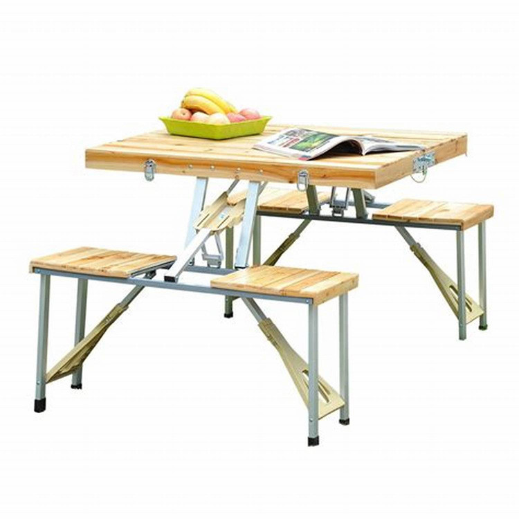 China General Outdoor Wood Piece Portable Folding Table and Chairs Sets with Attached Table factory