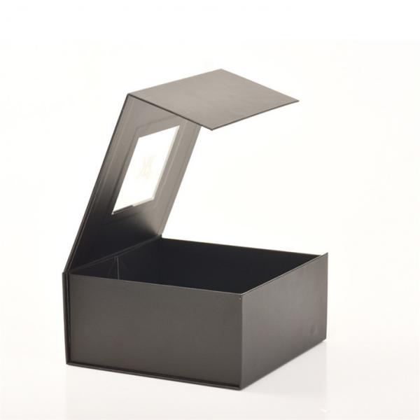 Quality Custom Black Paper Rigid Cardboard Box With Clear PVC Window for sale