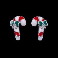 China Christmas Model Silver Jewelry Earrings Candy Cane Walking Stick Decoration factory