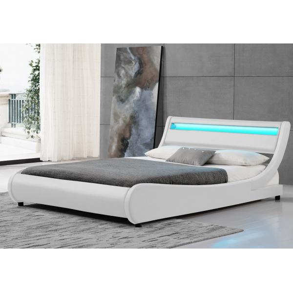 Quality Curve King Size LED Upholstered Bed Frame White PU 140x200CM for sale