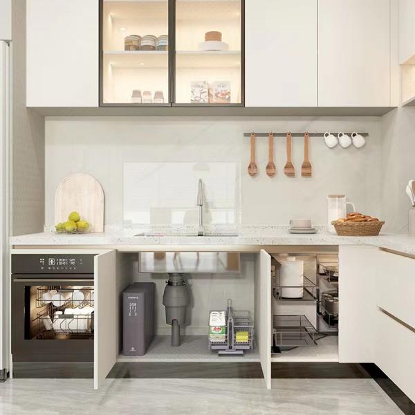 Quality Quartz Stone Hotel Kitchen Cabinets Durable Metal Frame Scratch Resistant for sale