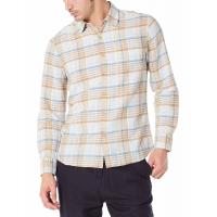 China Beige Plaid 48% Cotton Mens Casual Linen Shirts Pointed Collar Long Sleeve factory