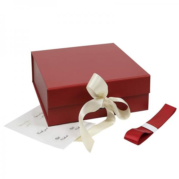 Quality Luxury Red Foldable Gift Boxes With Ribbon , Flip Top Boxes With Magnetic Closure for sale