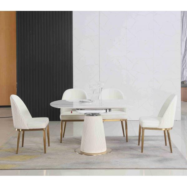 Quality Extendable White Contracted Telescopic Dining Table Designs 6 Seater With Marble for sale