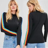 China New Fashion Rainbow Stripe Long Sleeve Cotton T Shirt factory
