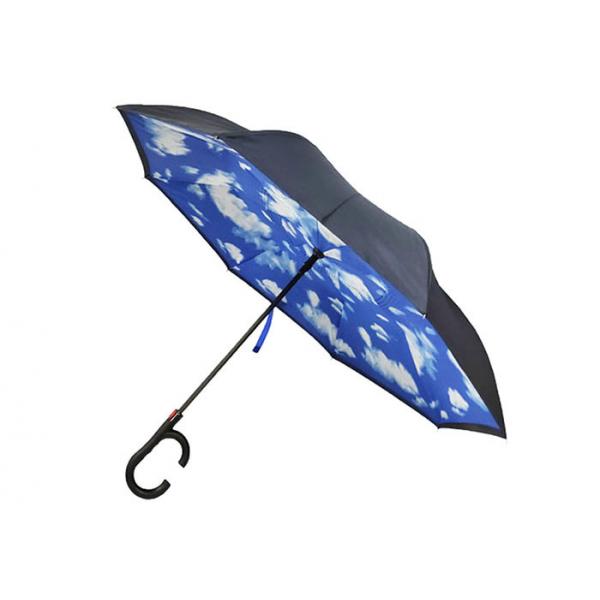 Quality 8 Panel Pongee 190T Windproof Inverted Umbrella For Car Handle Fiberglass Ribs Frame for sale