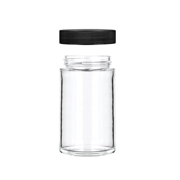 Quality Cr Lids Glass Concentrate Jars Cr Flint Jar 6 Oz Wide Mouth Glass Jars Black for sale