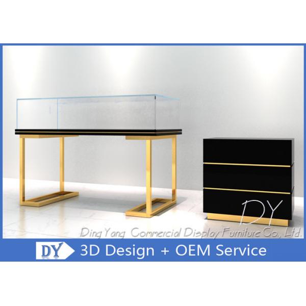 Quality Wood Stainless Steel Jewelry Display Cases With Led Matte Black + Mirror Gold Pre Assemble for sale