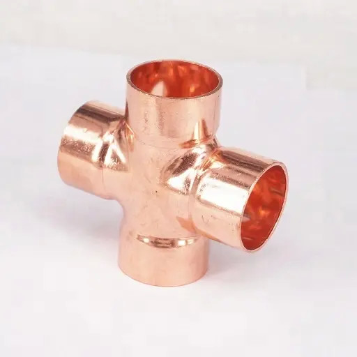 China High Pressure Copper Cross Butt Welding 4 Way Equal Tee Plumbing Tube Pipe Fitting factory