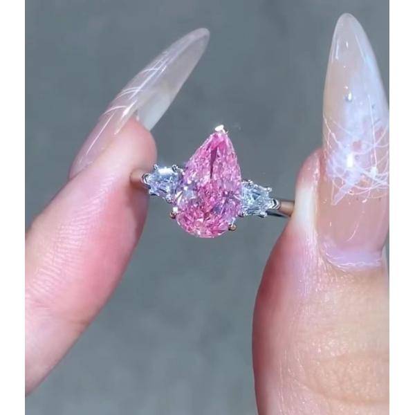 Quality Pear Pink 2 Carat Lab Made Diamond Engagement Rings for sale