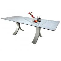 Quality HPL Laminated Tempered Glass Extendable Dining Table Laser Cutted for sale