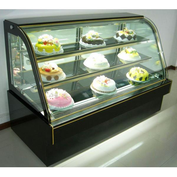 Quality Double Tempered Glass Cake Display Showcase With Led Warm Light For Coffe Shop for sale