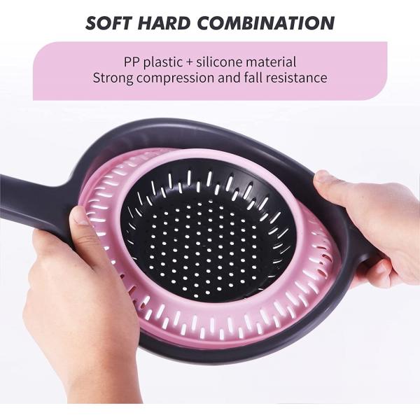 Quality Thickened Foldable Silicone Colander , FDA Collapsible Silicone Strainer With Handle for sale