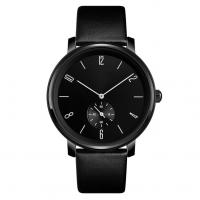 China PVD Plated Alloy Mens Quartz Watch Black Italian Leather Band Classic Style for sale