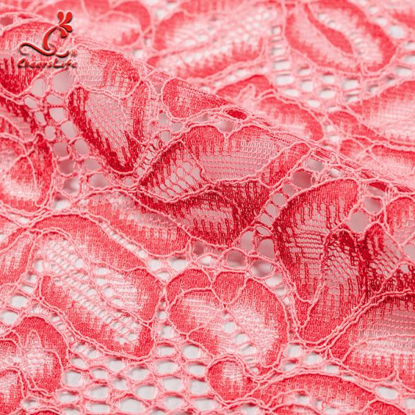 Quality Comfortable Pink Embroidered Lace Fabric Dimensional High Stability for sale