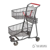China Metal Wire Retail Shopping Carts 25L , TGL Double Basket Shopping Trolley 910mm height factory