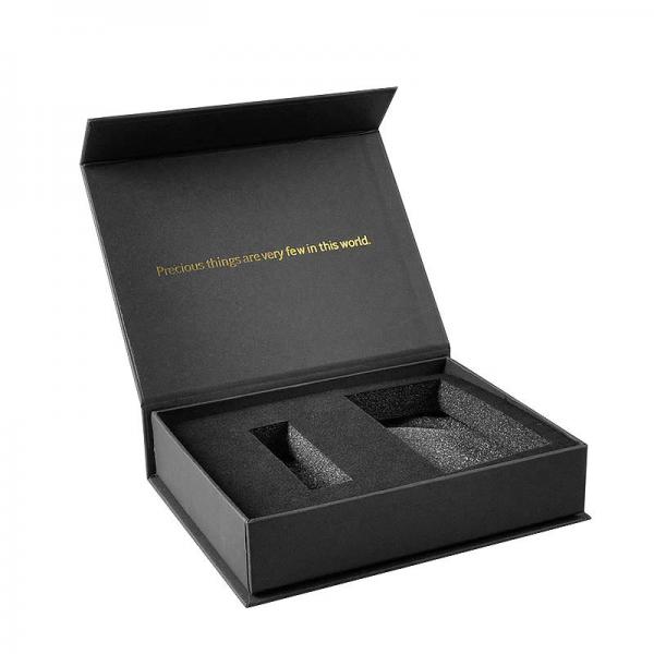 Quality Custom Retail Solid Magnetic Gift Box Black Velvet Foam Inserts for sale