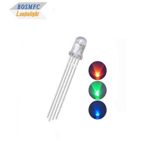 Quality 4 Pins RGB LED 5mm Through Hole 0.06W , Common Anode Water Clear Lens F5 Tri for sale